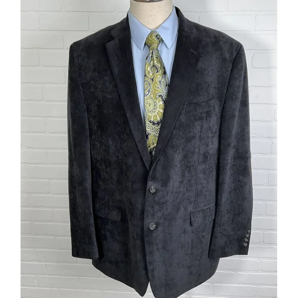 Chaps Blazer Men 48L Black Corduroy Mottled Elbow Patches Classic Academia